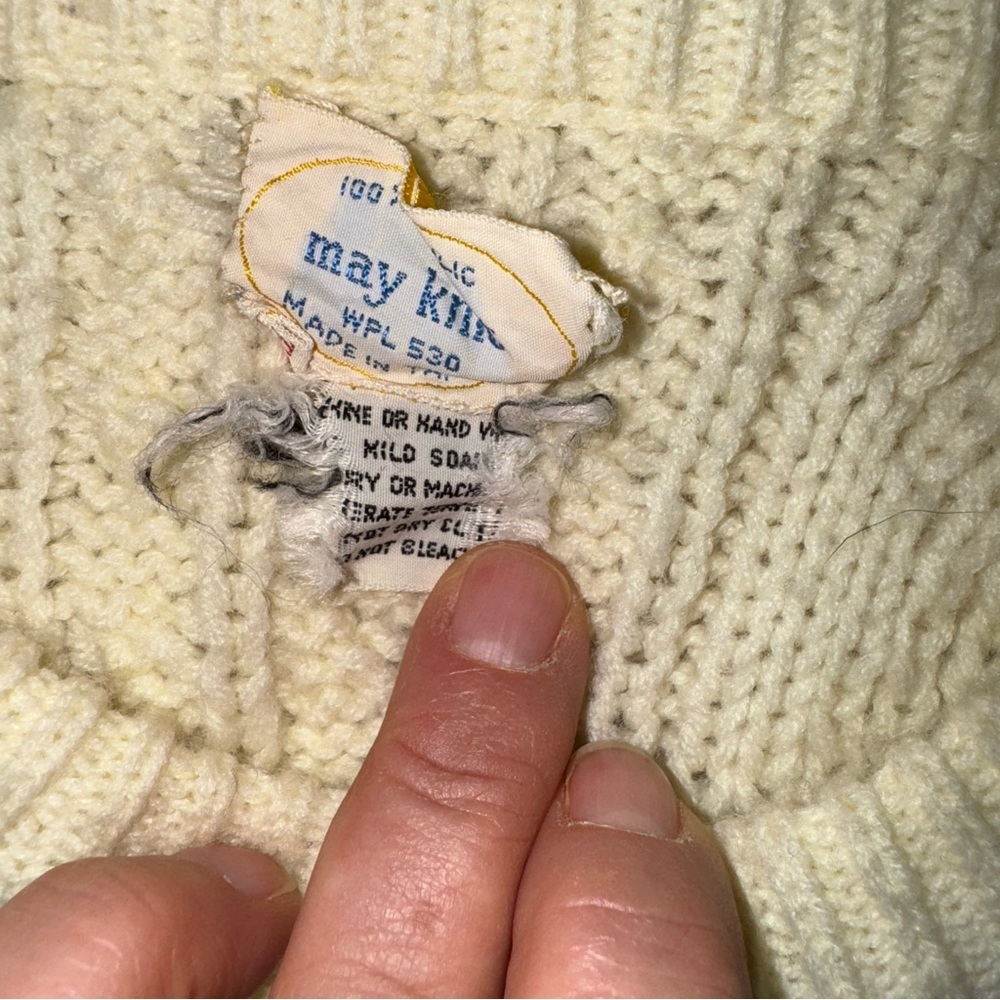 May Knit Girl’s Vintage Cream Poncho Cape with Fringe - Picture 2 of 4